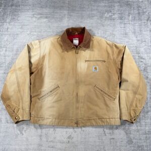 Carhartt Jacket Mens XL Tan Detroit Vintage 80s Distressed Duck Canvas Workwear